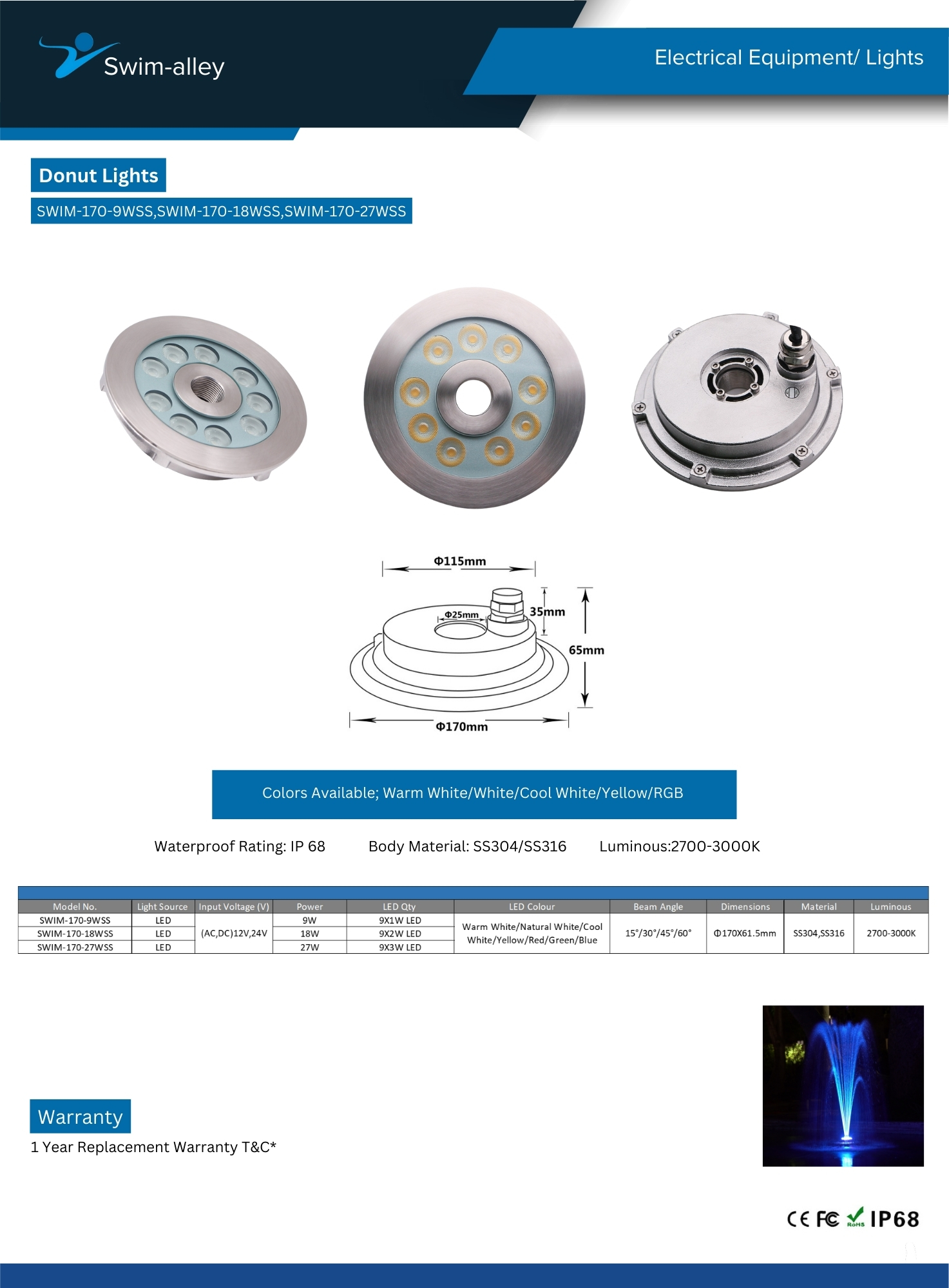 Donut Lights SWIM-170-9WSS,SWIM-170-18WSS,SWIM-170-27WSS - Image 4