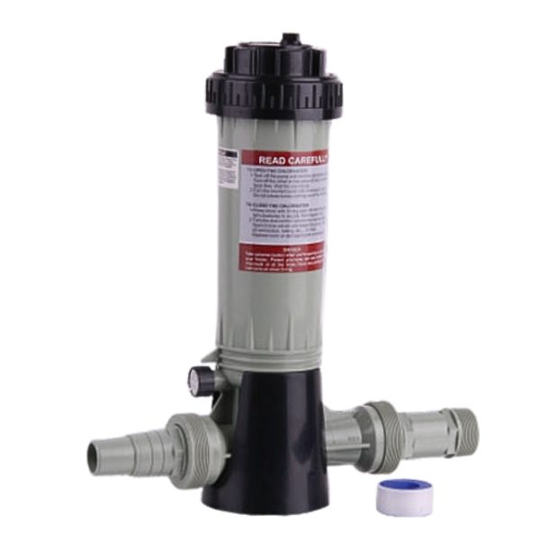4lb in line chemical feeder w/fittings and bottom support