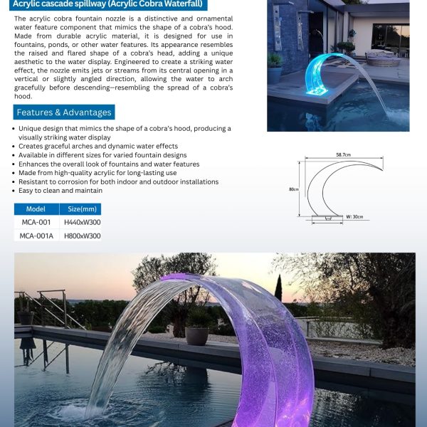 Acrylic cascade spillway (Acrylic Cobra Waterfall)